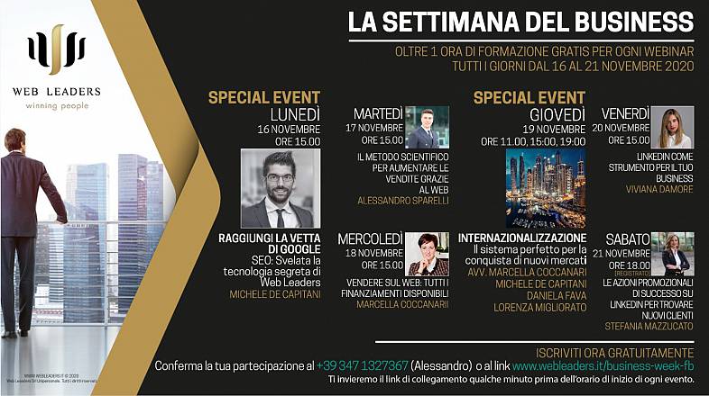 La settimana del business a dal 16 al 20 novembre - webinar gratuiti riguardo il web marketing
